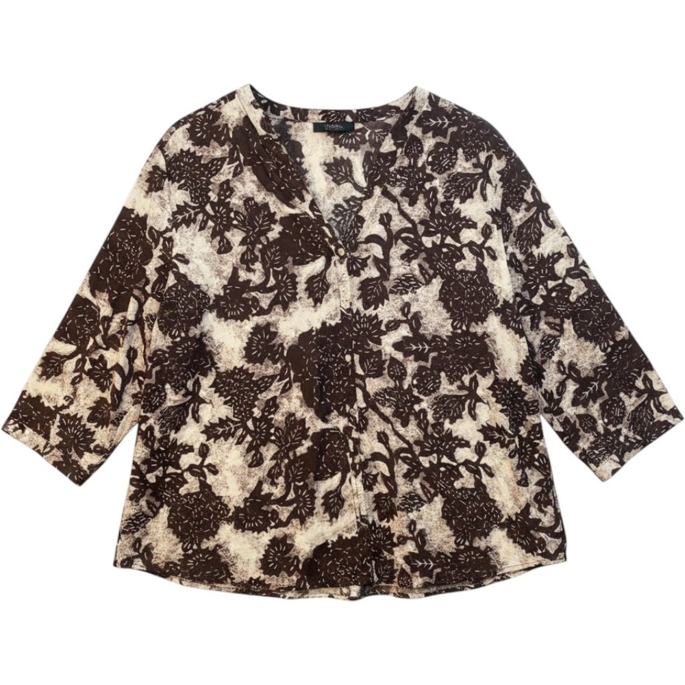 Preswick & Moore Button Down Blouse Womens 2X Floral Office Cottage Earthy Boho